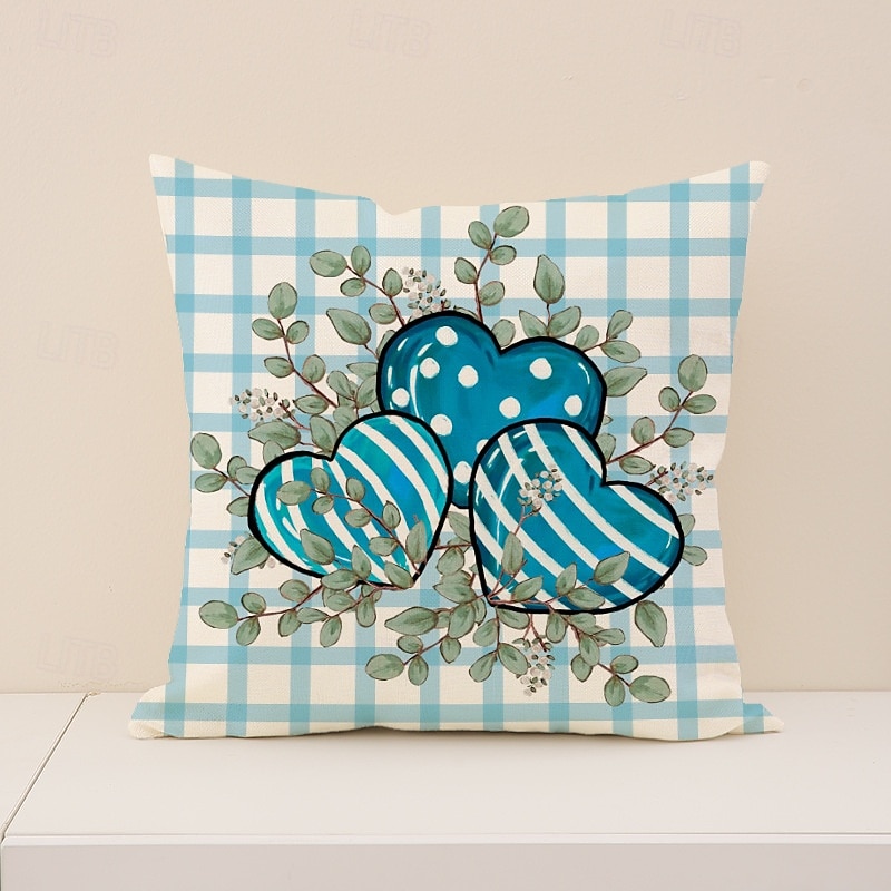Valentine's Day Set Pillow Linen Plaid Print Heart Design Waist Cushion Decorative Throw Pillow Sofa Cover for Living Room Home Decor Bedside Cushion 2026 - $8.99 –P15
