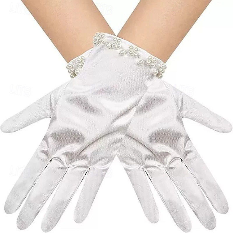 Terilene Até o Pulso Luva Elegante / à moda Com Perola Imitação / Cor Pura Luvas de Festa / Casamento de 2026 por $17.49 –P2