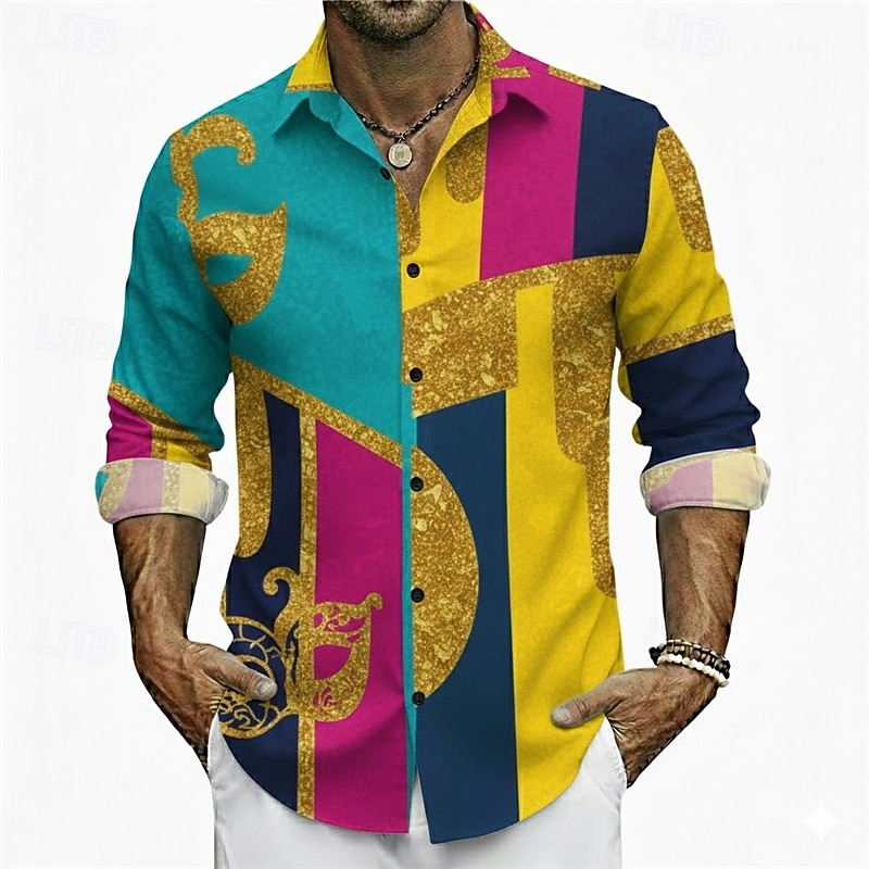 Herreskjorte med grafikk for karnevalfestivalen – brasiliansk og Mardi Gras-feststil 2026 - $27.99 –P3