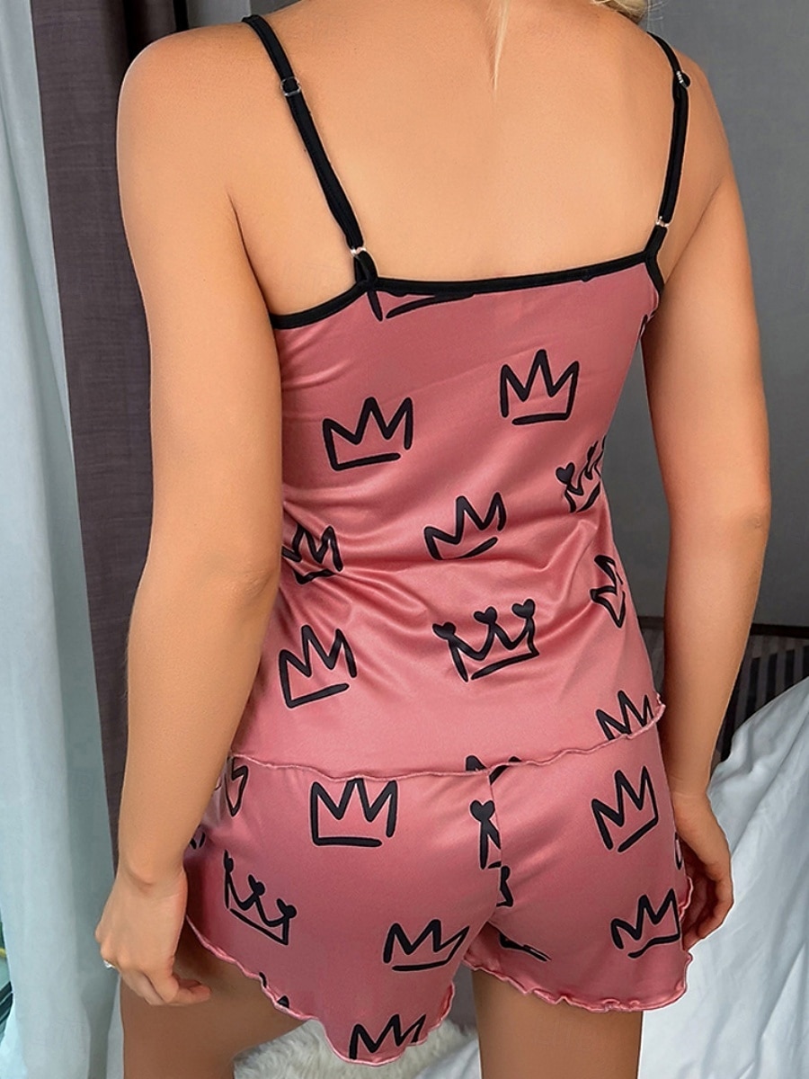 Naisten Yöpukusarja Vapaa-aika Mukavuus Kuvitettu Joustava vyötärö Nauhatoppi Shortsit Päivittäin Koti Hihaton hihnat Sininen Musta Punastuvan vaaleanpunainen Kesä Kevät Normaali 2026 - $21.99 –P7