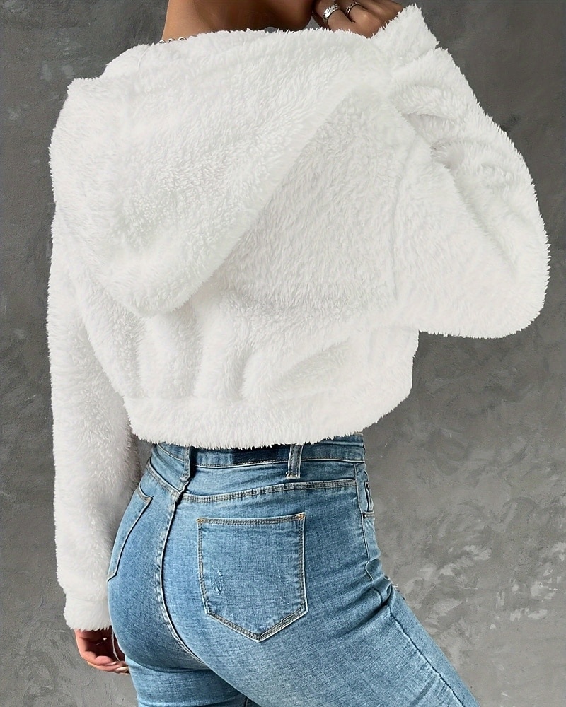 Pentru femei Palton de iarnă geacă Sherpa Palton Teddy Cald Zip complet Modă Casual Simplu Vacanță Stradă Purtare Zilnică Ieșire Fermoar Scurt Capișon Fit regulat Manșon Lung Îmbrăcăminte exterioară 2026 - $32.99 –P3