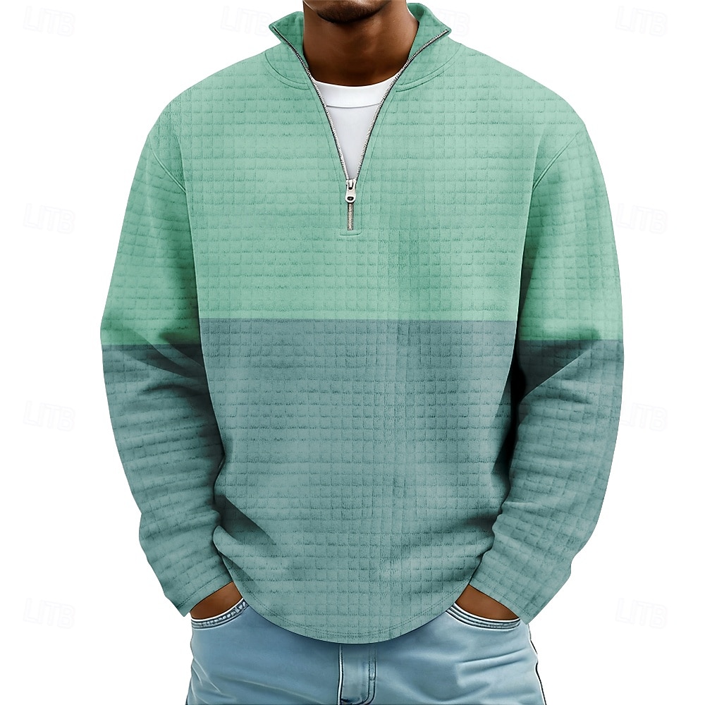 Męskie Kolorowy blok Prążki Bluzy Moda Codzienny Klasyczny Kołnierz stawiany Quarter Zip Dom Na zewnątrz Biuro Praca Niebieski Jasnofioletowy Brązowy Zielony Szary Zapiąć na zamek błyskawiczny Jesie 2026 - $32.99 –P1