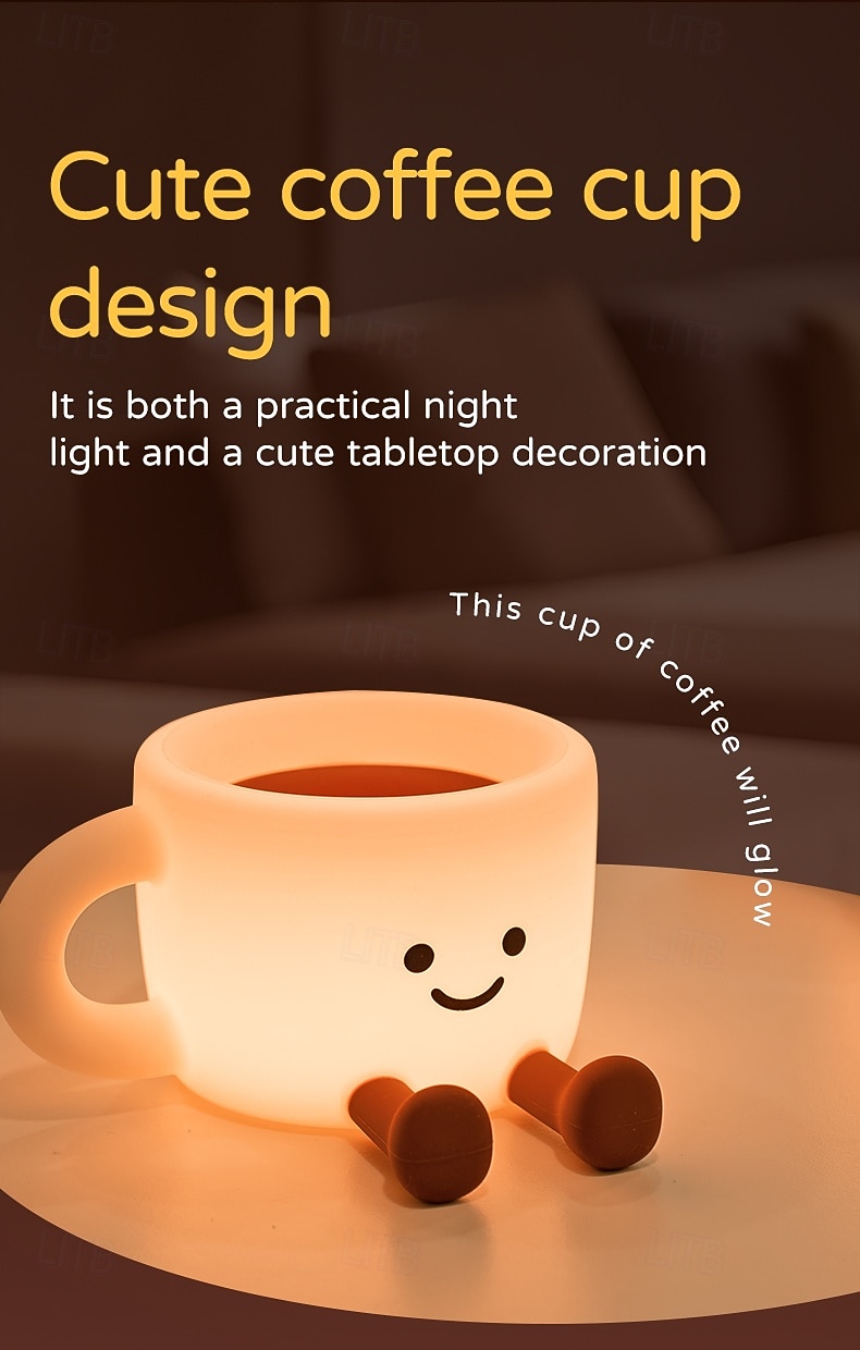Nachtlampje voor kinderen, nachtlampje in de vorm van een koffiekopje met 7 kleuren en USB-aansluiting, siliconen nachtlampje met 3 dimstanden, nachtlampje voor naast het bed met timer, oplaadbaar nachtlampje voor decoratie, cadeau voor jongens en meisjes 2026 - $23.99 –P2