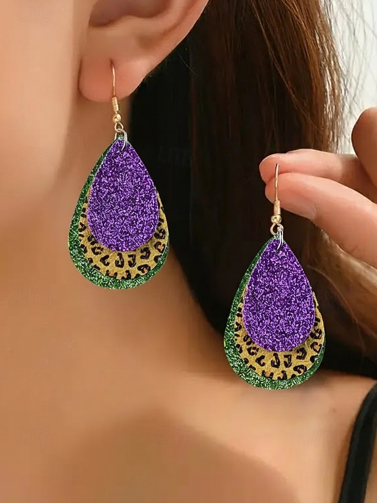 WooHoo Orecchini di pelle da donna per Mardi Gras – Colorati luccicanti regolabili con design multi-stile – Perfetti per Carnevale e accessori per costumi da ballo mascherato del 2026 a $7.99 –P5