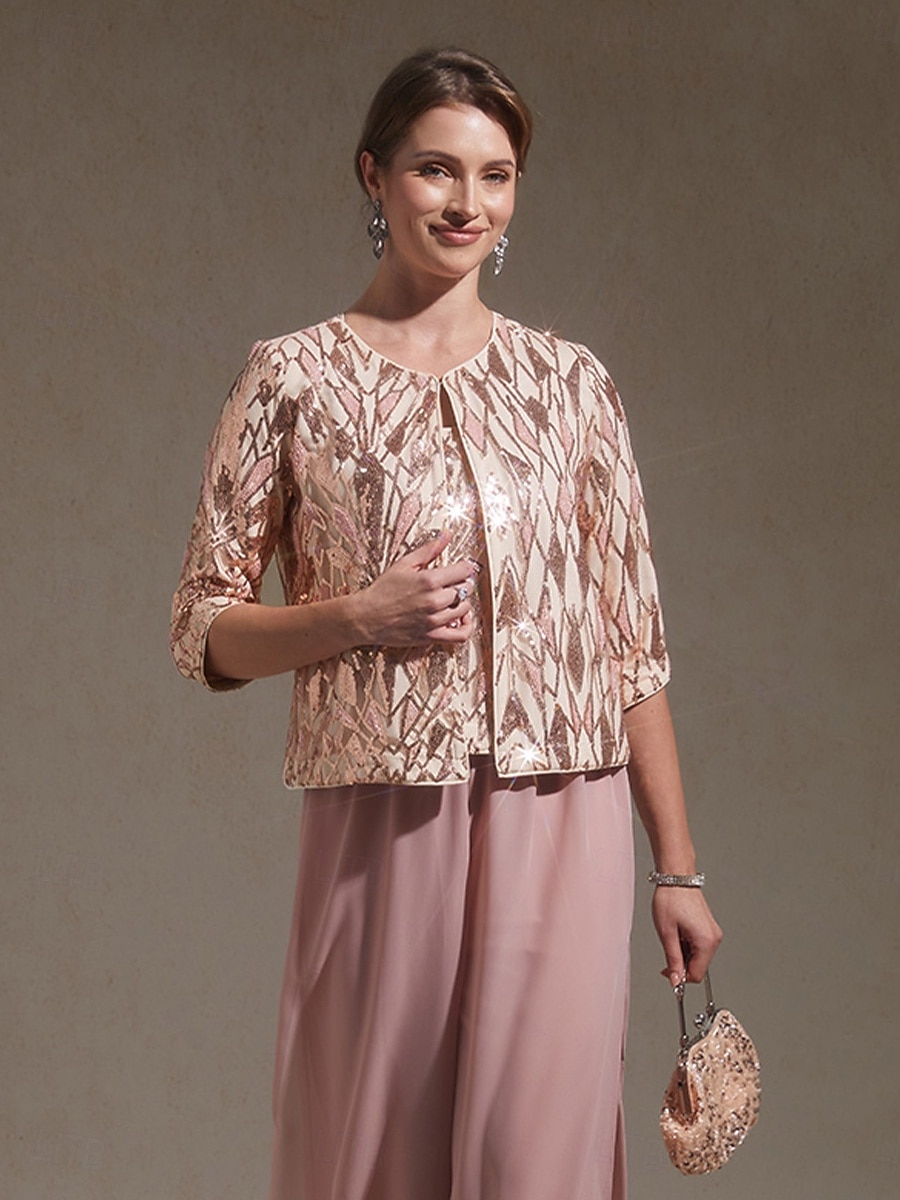 Femmes Hauts à paillettes Paillettes Broderie Géométrique Élégant Manche 3/4 Col mandarin Hauts Réguliers Soirée Tenue de soirée Tenue formelle Rose Claire Été Printemps Automne de 2026 ? $129.99 –P1
