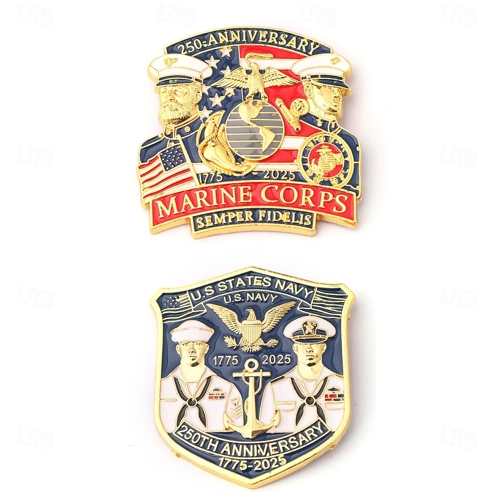 Spilla commemorativa del 250° anniversario del Corpo dei Marines degli Stati Uniti e della NAVY emblema militare del Corpo dei Marines spille a pulsante in lega per la collezione di veterani regalo del 2026 a $11.99 –P15