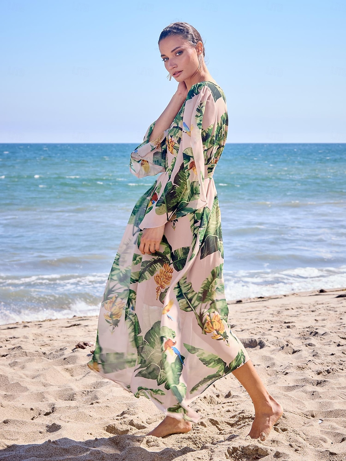 2026年 シフォンボタニカルプリントのゆったりとしたマキシドレス、バケーション  コレクション – $22.49 –P3