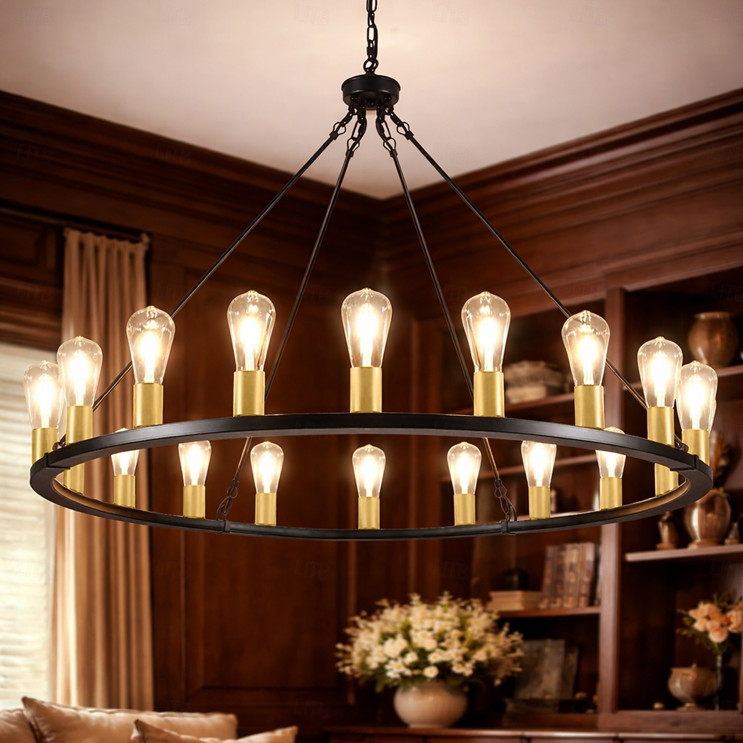candelabro led negro sobre ruedas candelabro de campo rústico redondo grande de 20 luces lámpara industrial para comedor sala de estar cocina isla vestíbulo pasillo 2026 - $503.99 –P6