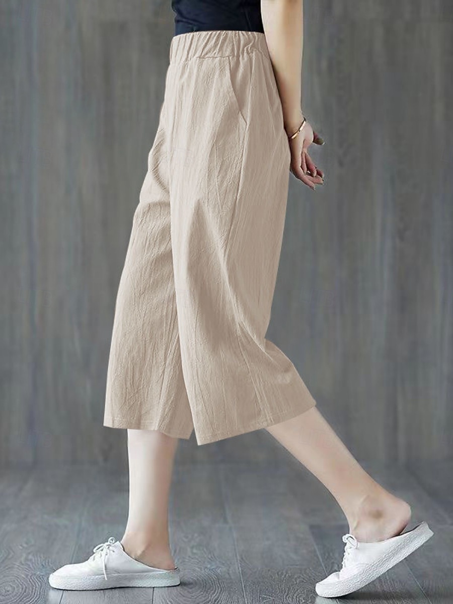 Női Capri nadrágok Műpamut ágynemű Nadrág Nyári nadrág Szabadság Alap Alkalmi Borjú-hossz Magas derék Sima Zseb Elasztikus derékpánt Mokaszinok Mekano Légáteresztő Nyúlós Tengerpart Szabadság Fekete 2026 - $21.99 –P1