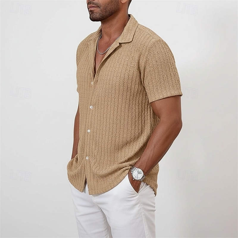 Męskie Koszula Tekstura Codzienna koszula Zapinana na guziki koszula Biały Jasnozielony Khaki Morelowy Jasnoniebieski Krótki rękaw Jednokolorowe Kołnierzyk koszuli Codzienny Streetwear Żakard Odzież 2026 - $25.99 –P6
