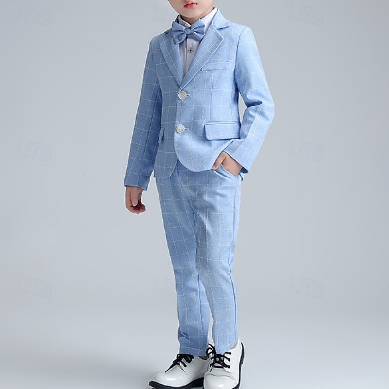 Costume quatre pièces pour garçon d'honneur, avec blazer. & pantalon  &chemises &Costume garçon avec cravate, tenue formelle, décontractée, pour les fêtes en extérieur, mode, basique, à carreaux, de 2026 ? $54.99 –P1