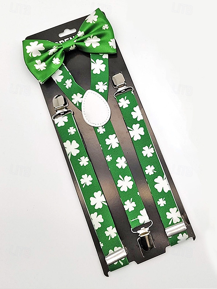 Miesten vihreät apilankuvioiset henkselit ja rusetti, polyesteriä, täydellinen Pyhän Patrickin päivään, karnevaaleille ja arkikäyttöön. 2026 - $11.99 –P4