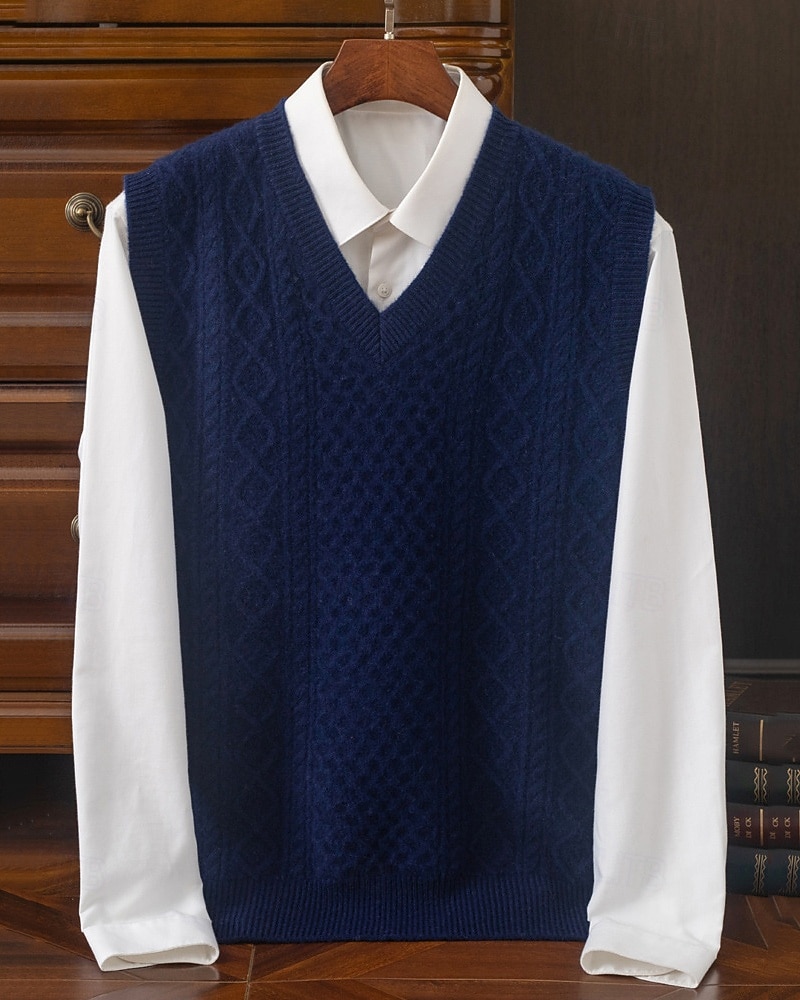 Herren Pullunder Kleid Pullover Pullover Weste Strickpullover Gerippt Stricken Normale Oberteile Gestrickt Einfach V Ausschnitt Mode Streetwear Geschäft Urlaub Bekleidung Ärmellos Herbst Winter 2026 - $130.99 –P9
