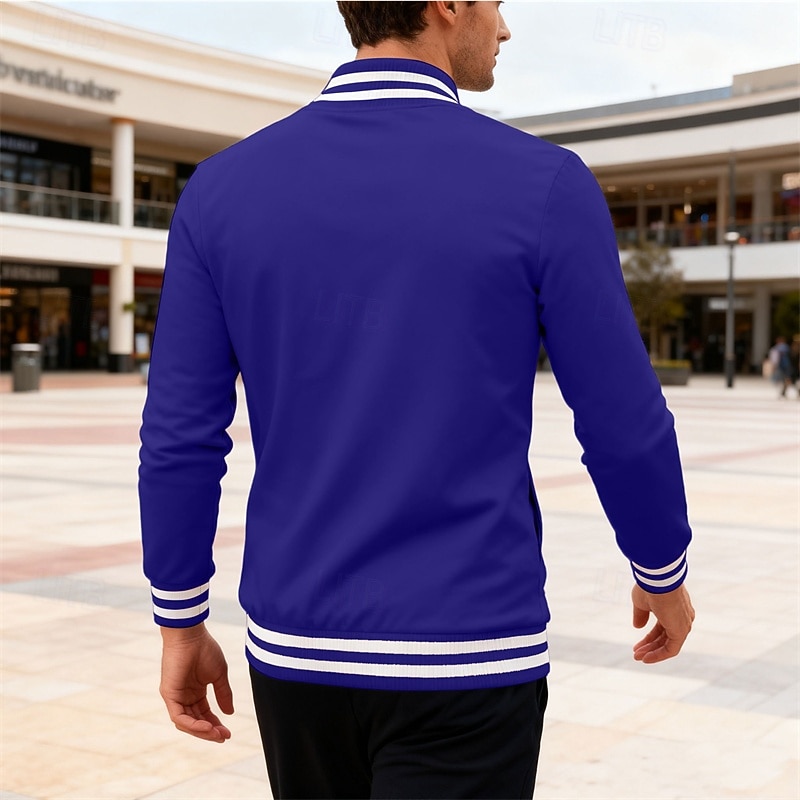 Per uomo Giacca Leggera Giacca Casual Giacca College Casuale Quotidiano Tasca Primavera Autunno A righe Streetwear Elegante Colletto Mao Regolare Nero Rosso Blu marino Blu reale Grigio chiaro Giacca del 2026 a $34.99 –P22