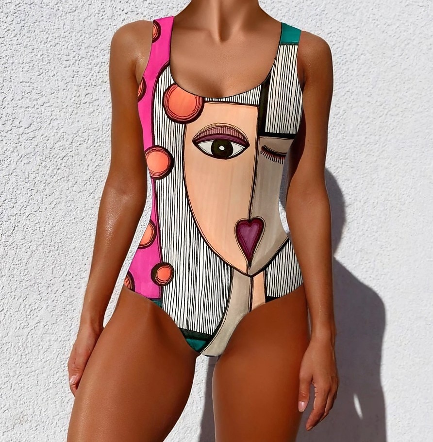 Bañador de una pieza para mujer monokini moldeador briefs control de abdomen cintura alta espalda descubierta vacaciones vintage gráfico degradado cuello en U sin mangas 2026 - $32.99 –P3