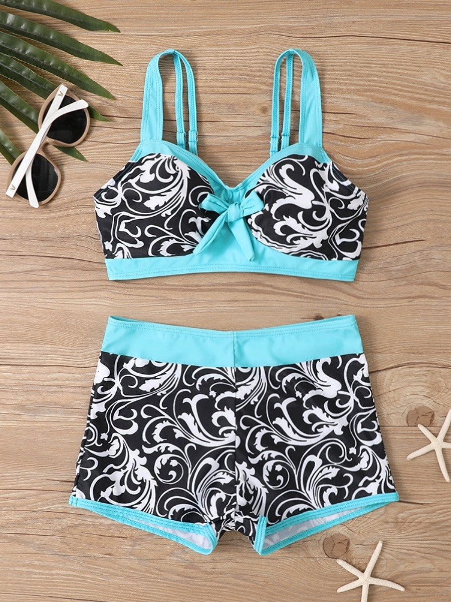 Dame Bikini 2 Delt Badedrakt Boho Shorts Slim Uten Rygg Ferie Strand Bekledning Fargeblokk Geometrisk V Hals Uten Ermer Badedrakter 2026 - $19.99 –P10