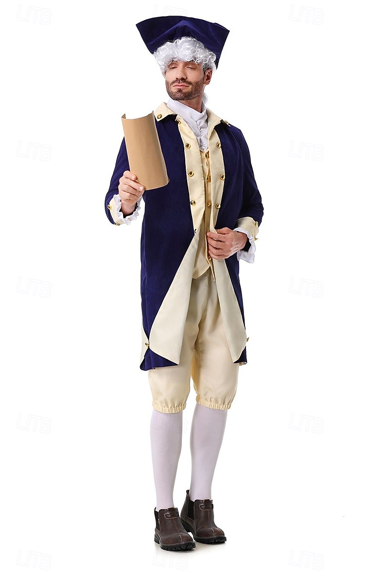 250-årsjubileum USA Rokoko Barock Kläder Lång ärm George Washington Alexander Hamilton Koloniala kostymer Maskeradkläder Herr Karnival Självständighetsdagen 4 juli Vuxen Kappa Byxor Krage 2026 - $60.99 –P4