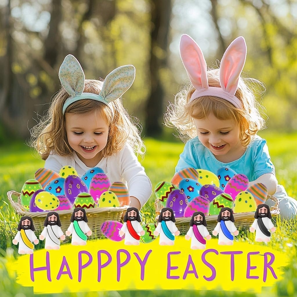 24 set förfyllda påskägg med mini-Jesusfigurer, hartsleksaker, perfekta för barn, flickor, pojkar, småbarn, påskäggjakt, fyllnadsmedel, påskkorg, festgåvor 2026 - $21.99 –P5