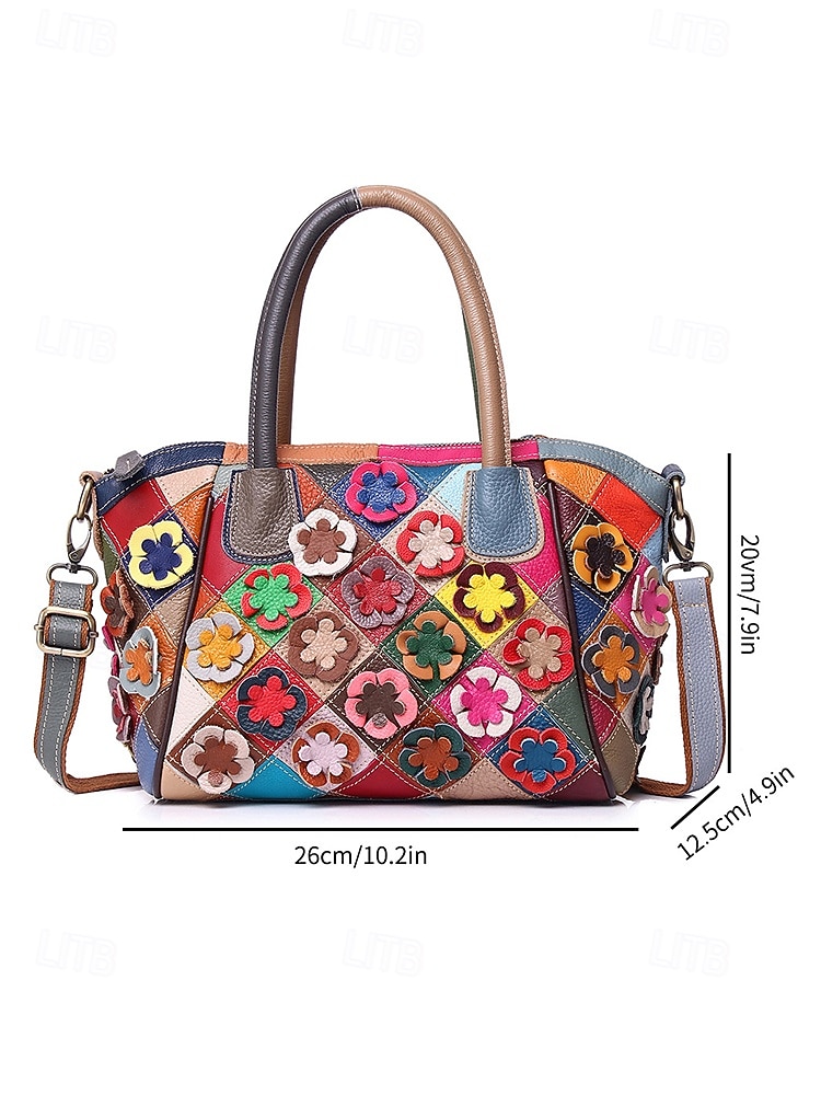 Women's Genuine Leather Handbag, Multi-way Carrying Options, 3D Floral Decoration, Stylish and Functional for Daily Use or Special Occasions 2026 - $69.99 –P10