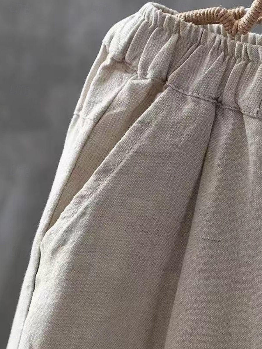 Damskie Spodnie lniane bawełniane Spodnie Letnie spodnie Luźne spodnie Urlop Podstawowy Codzienny Do kostek Wysoka talia Równina Kieszeń Elastyczny pas Komfort Miękka Oddychający Średnio elastyczny 2026 - $21.99 –P6