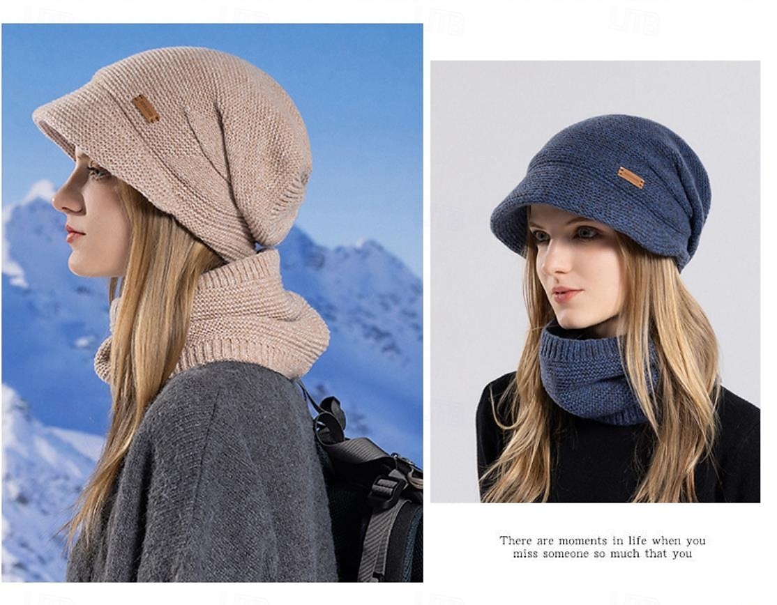 Ensemble bonnet et cache-cou en maille pour femme, bonnet thermique doublé polaire avec visière et protection des oreilles, ensemble bonnet et écharpe chauds en maille pour les voyages de ski et de 2026 ? $21.99 –P16