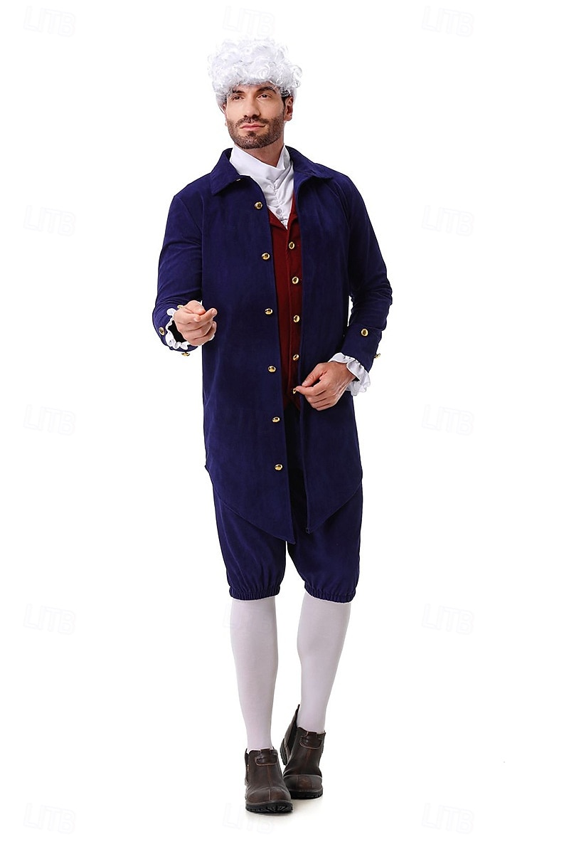 250e anniversaire des États-Unis Rococo Baroque Tenues Manches longues George Washington Epoque Coloniale Guerre d'indépendance américaine Déguisement Homme Carnaval Jour de l'indépendance 4 juillet de 2026 ? $50.99 –P6