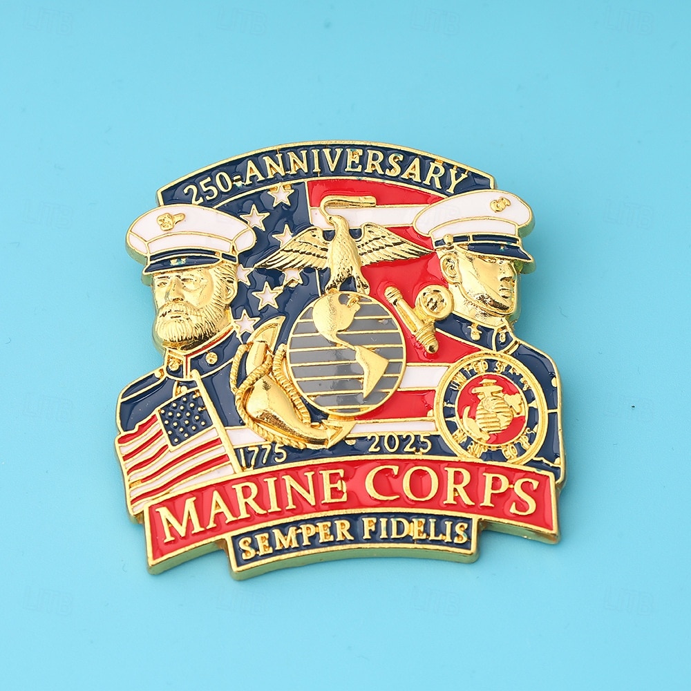Spilla commemorativa del 250° anniversario del Corpo dei Marines degli Stati Uniti e della NAVY emblema militare del Corpo dei Marines spille a pulsante in lega per la collezione di veterani regalo del 2026 a $11.99 –P12