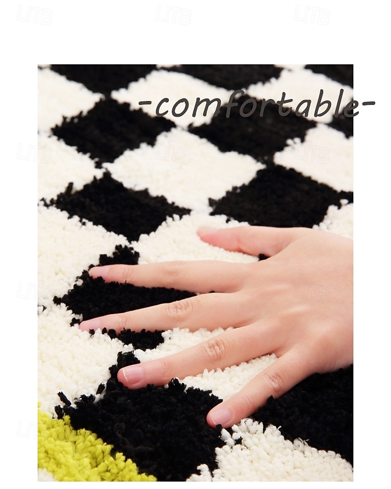 baderomsmatte vintage rutete absorberende hurtigtørkende plysj gulvteppe sklisikker matte til baderom toalett soverom nattbord interiør 2026 - $19.49 –P1