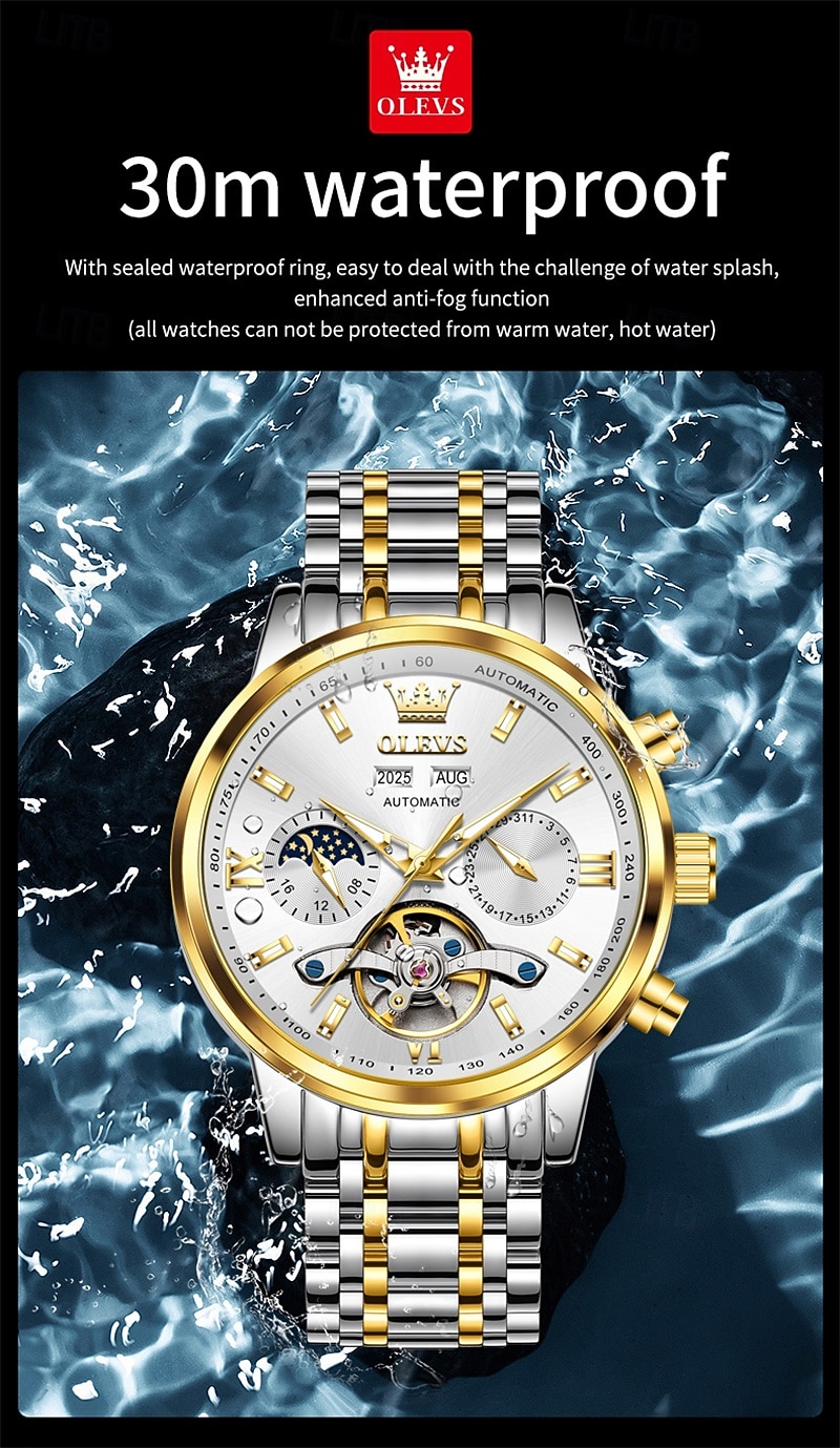 The New Olevs Men'S Business Watch With Luminous Perpetual Calendar Date And Day Display Multi-Functional Mechanical Watch Skeletonized Casual And Fashionable Waterproof Sports Men'S Wristwatch 2026 - $116.99 –P7