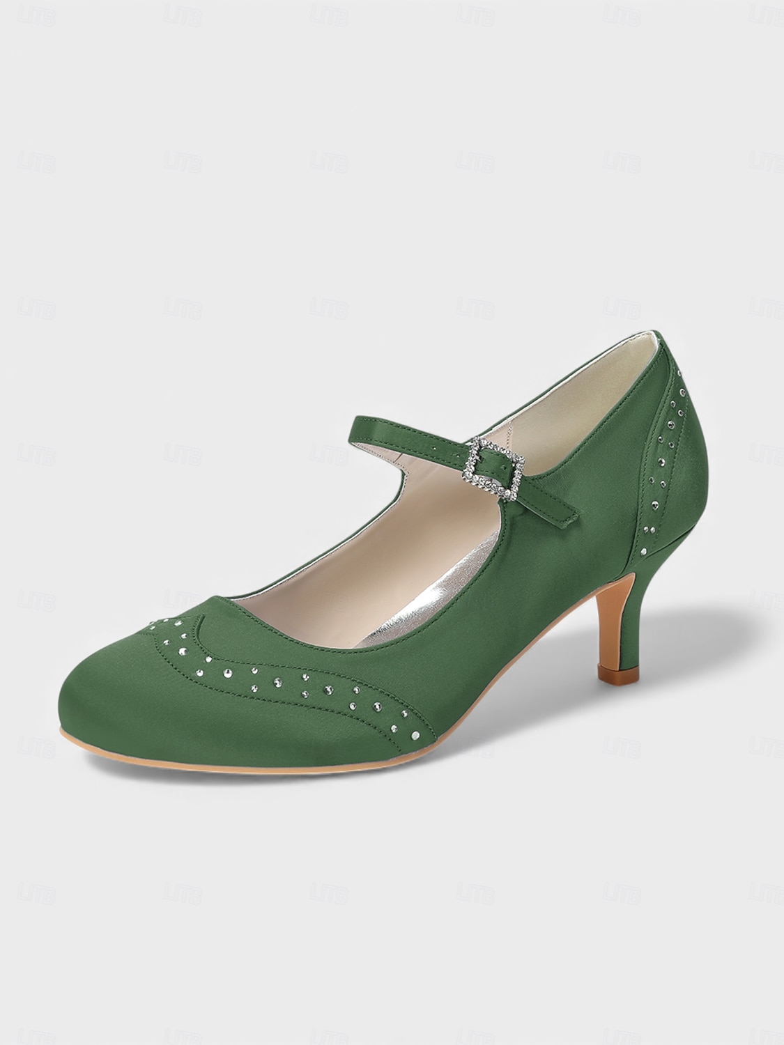 Mary Jane in raso blu navy da donna: eleganti scarpe da sposa con borchie di cristalli e tacco a gattino per la madre della sposa, cerimonie in chiesa ed eventi formali del 2026 a $79.99 –P2