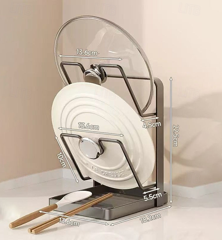 konyhai edényfedő tárolóállvány, edényfedő vágódeszka tartó kivehető csepptálcával, helytakarékos konyhai edényfedő szervező állvány pultra 2026 - $21.33 –P12