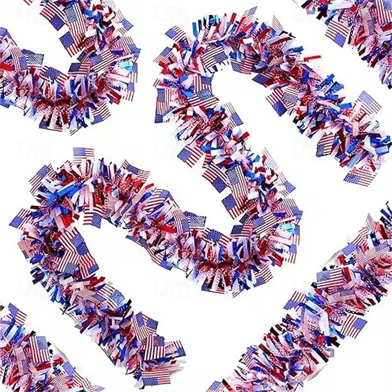 Guirlanda patriótica de 20 metros com bandeiras americanas, espessa. &Guirlanda fofa metálica vermelha, branca e azul para o Dia da Independência (4 de julho), decoração do Memorial Day e artigos de de 2026 por $26.99 –P3