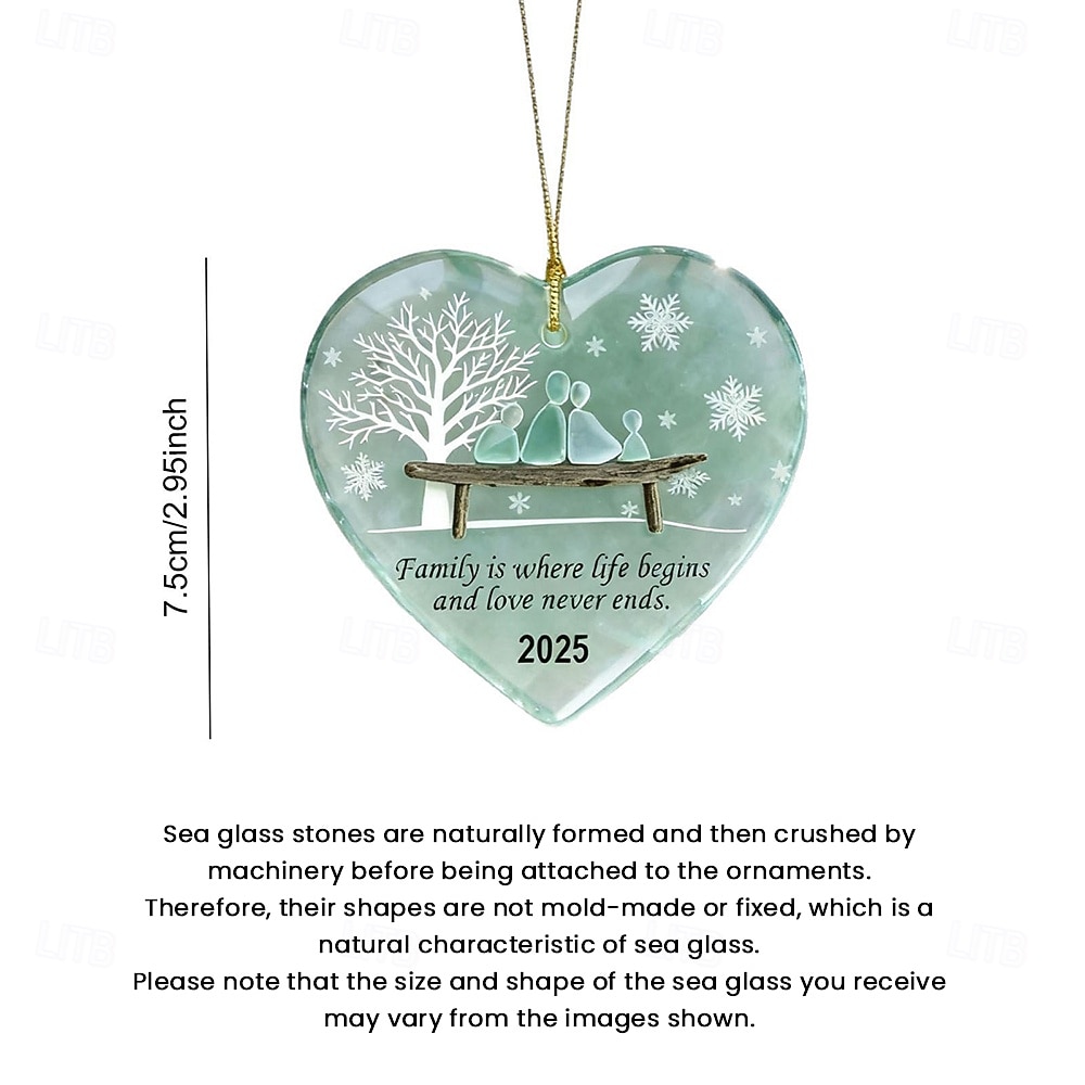handgemaakte hartvormige zeeglas familie ornament, tijdloze hartvormige herinneringshanger met inspirerende citaten, zeeglas wandkunst &decoratie voor kerstboom huis tuin feestbenodigdheden 2026 - $15.49 –P1