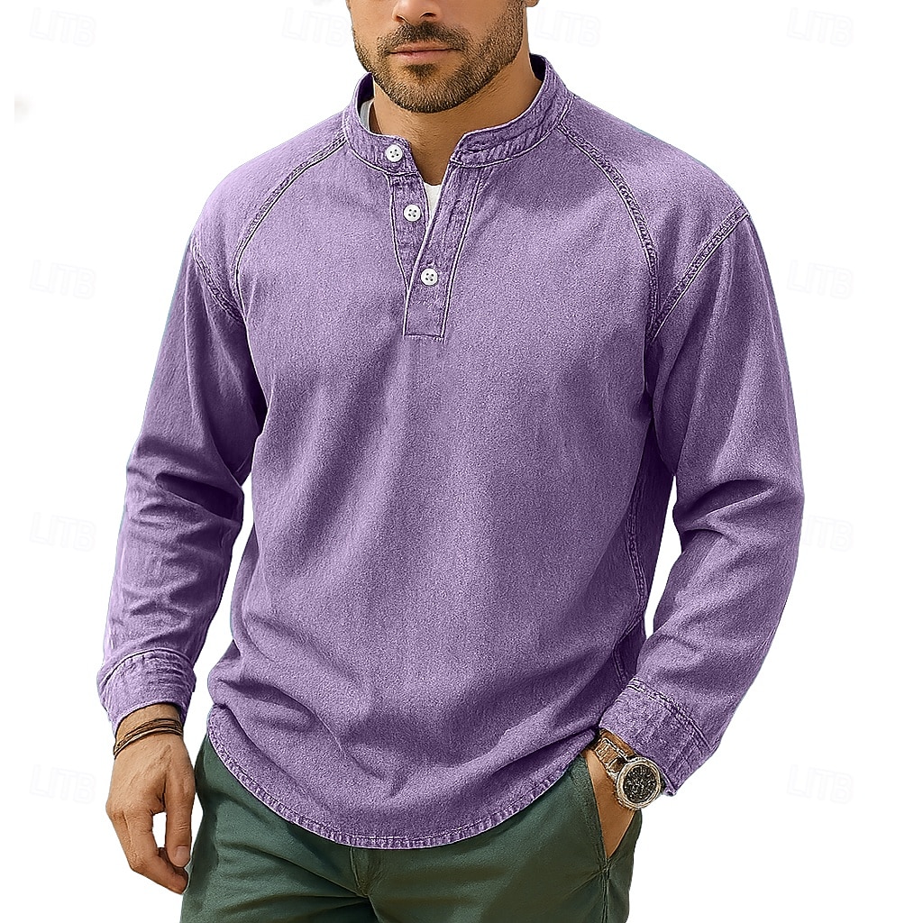 SoftFade™ Men's T Shirt Henley Shirt 100% Cotton Acid Wash Shirt Tee Top Long Sleeve Henley Spring Fall Plain Vintage Streetwear Casual Garment Dyed Faded Washed Casual Home Street Black Blue 2026 - $31.99 –P6