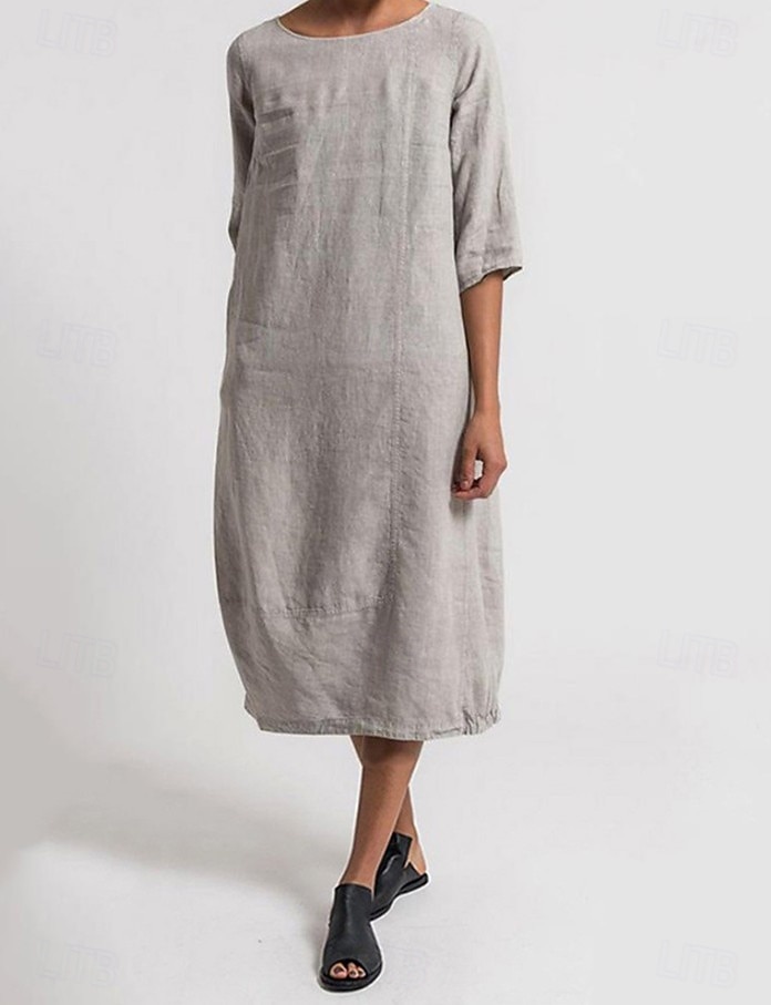 Damen Midikleid Sommerkleid Shiftkleid Urlaub Lässig Boho Täglich Strand Ferien Lässiger Schnitt Einfach Dreiviertelarm Rundhalsausschnitt Marineblau Schwarz Rote Hellgrau Sommer Frühling 2026 - $22.99 –P2