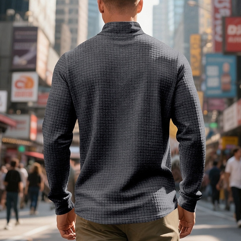 Per uomo Magliette Polo a Nido d'Ape Polo Vacanza Streetwear Zip a un quarto Manica Lunga Moda Essenziale Tinta unica Jacquard Primavera Autunno Vestibilità regolare Nero Bianco Vino Verde militare del 2026 a $22.99 –P24