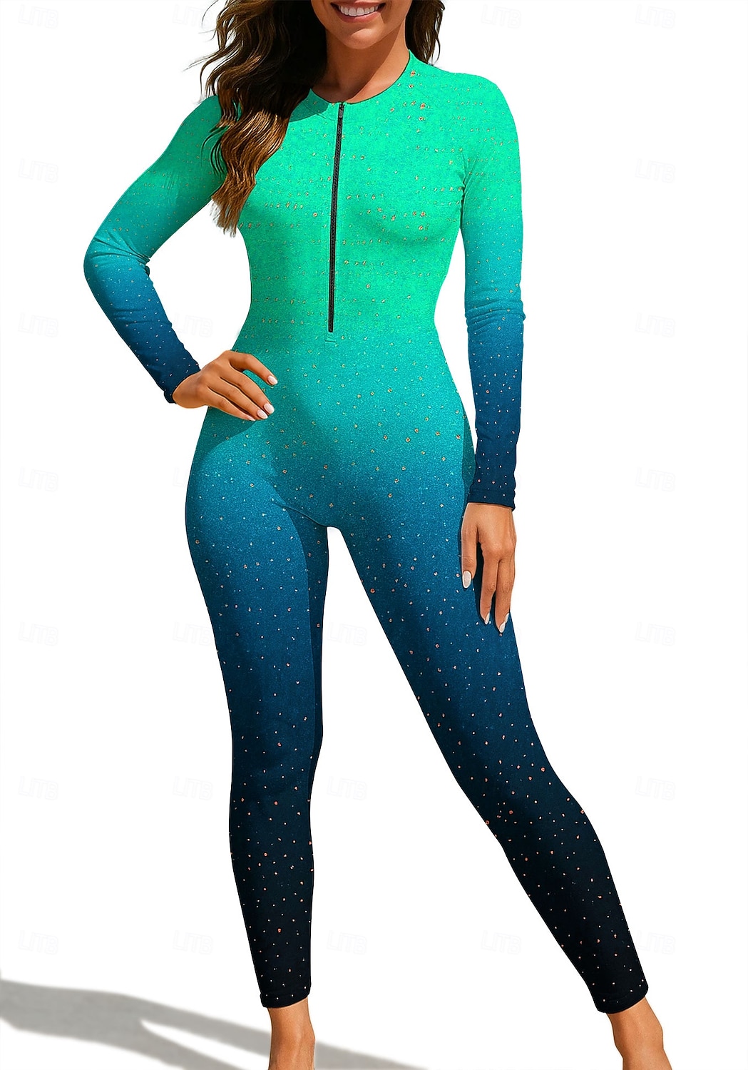 Femmes Standard Maillot Anti UV Rashguard intégral Maillot de bain Dégradé Océan avec soutien-gorge intégré ​fermeture éclair sur le devant Protection Solaire UV Couvrant UPF50+ manche longue Coque de 2026 ? $49.99 –P1