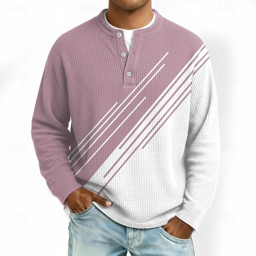 Herre Geometrisk Fargeblokk Vaffel Henley-skjorte Uformell stil Klassisk Stil Langermet Mote Designer Grunnleggende Avslappet Daglig utendørs Høst vinter Vår Grå Rosa Lys Grønn Lyseblå Lilla Henley 2026 - $25.99 –P4
