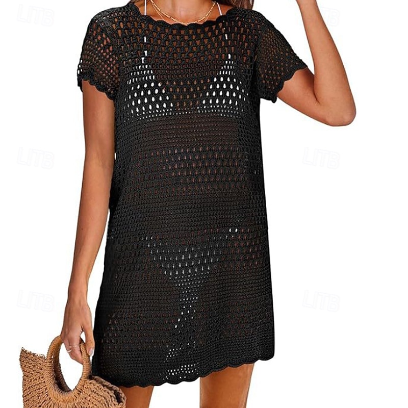 Damen Badeanzug Überwurf Bademode Ausschnitt Gehäkelt Urlaub Strandbekleidung Einfach Rundhals Kurze Ärmel Badeanzüge 2026 - $9.49 –P7