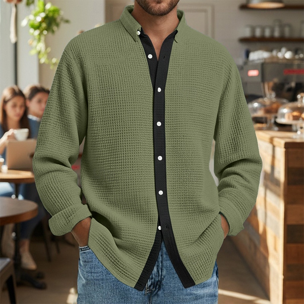 Férfi Ing Gofri ing Alkalmi ing Gombos póló Medence Fehér Bor Lóhere khakizöld Hosszú ujj Színes Hajtóka Hétköznapi Napi Ruházat Divat Modern Alkalmi Kényelmes 2026 - $26.99 –P7