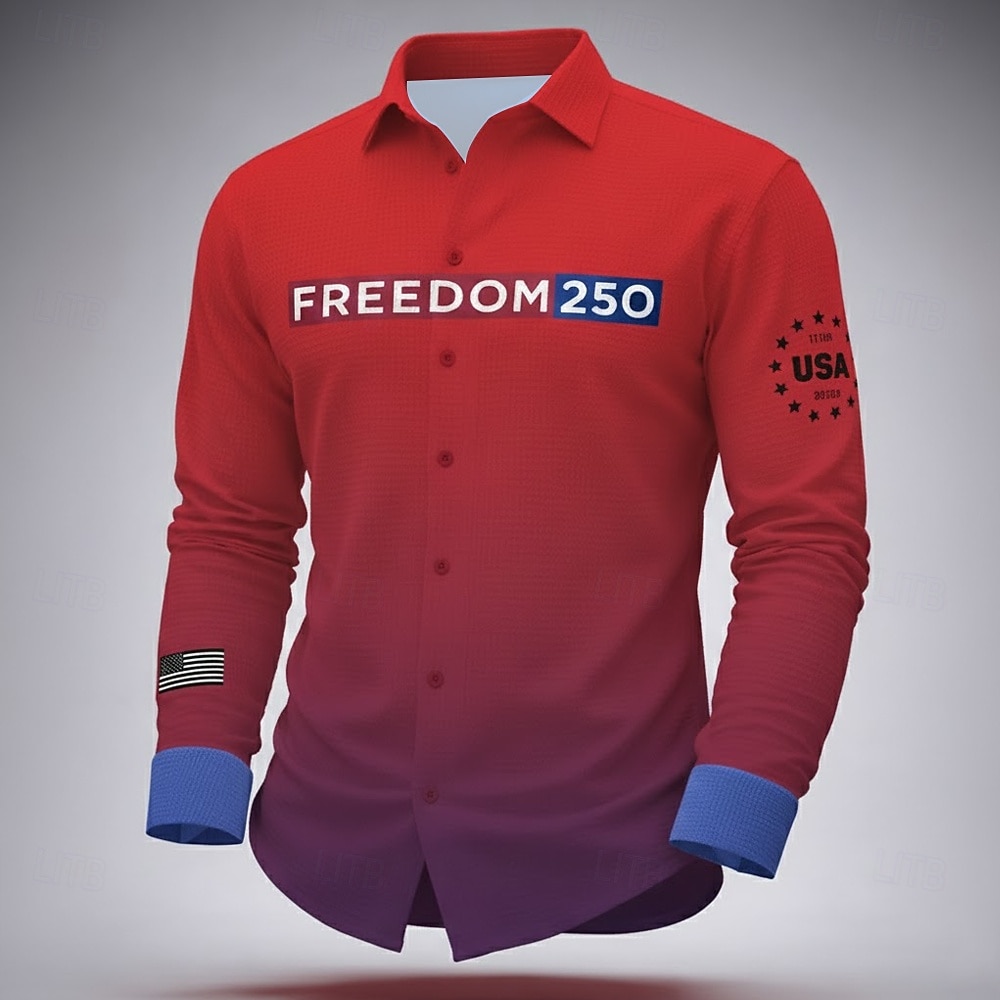 Voor heren 4 juli, 250e verjaardag van de VS Vaderlandslievend FREEDOM Overhemd Wafel Shirt Normaal shirt Lange mouw Mode-casual Dagelijks gebruik Feestdagen Zomer Lente Strijkijzer 3D-afdrukken Met 2026 - $29.99 –P3