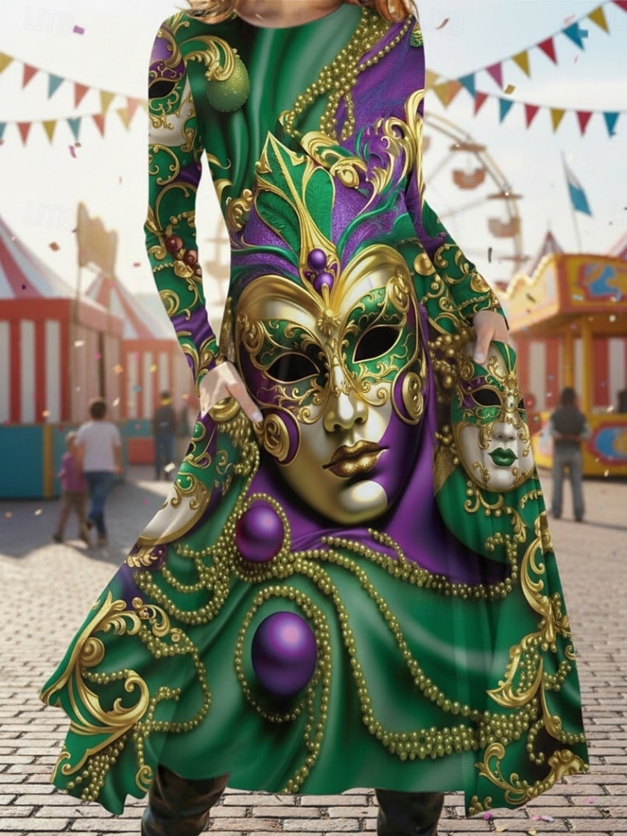 Damen Midikleid Freizeitkleid Schwingkleid Elegant Mode Täglich Outdoor Wochenende Normale Passform Blumen Grafik Langarm Rundhalsausschnitt Blau Gelb Purpur Grün Frühling Herbst Winter 2026 - $37.99 –P1