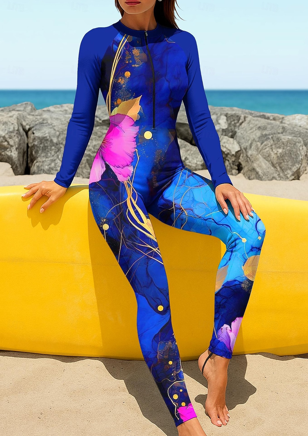 Mujer Regular Camiseta Protección Solar Surf Camiseta de protección solar de cuerpo completo Traje de baño Flores Tropical Mármol con sujetador incorporado Cremallera delantera Protección solar UV 2026 - $49.99 –P3