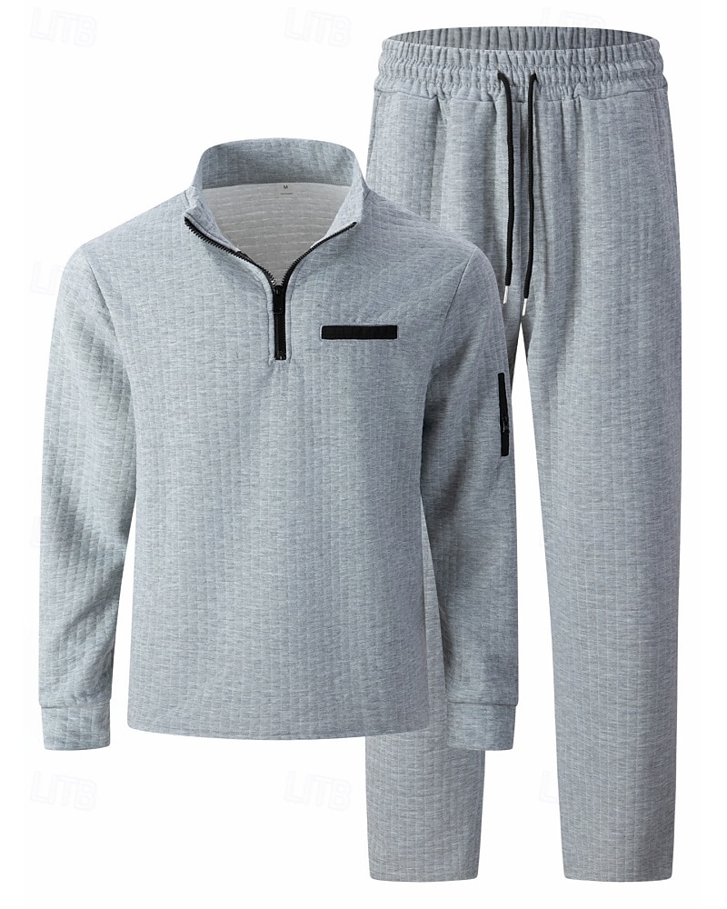 Homens Camisas Polo Waffle Pólo Férias Rua Quarter Zip Manga Longa Moda Básico Bloco de cor Patchwork 2 Peças Primavera Outono Normal Branco Camisas Polo Waffle de 2026 por $36.99 –P7