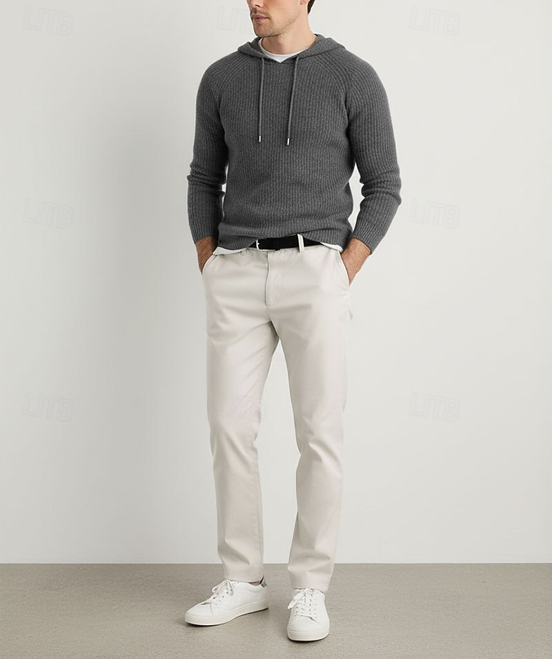 мужской свитер из чистой шерсти премиум-класса, кашемир, классический трикотажный свитер с капюшоном и завязками, мягкий, теплый, дышащий 2026 - $152.99 –P5