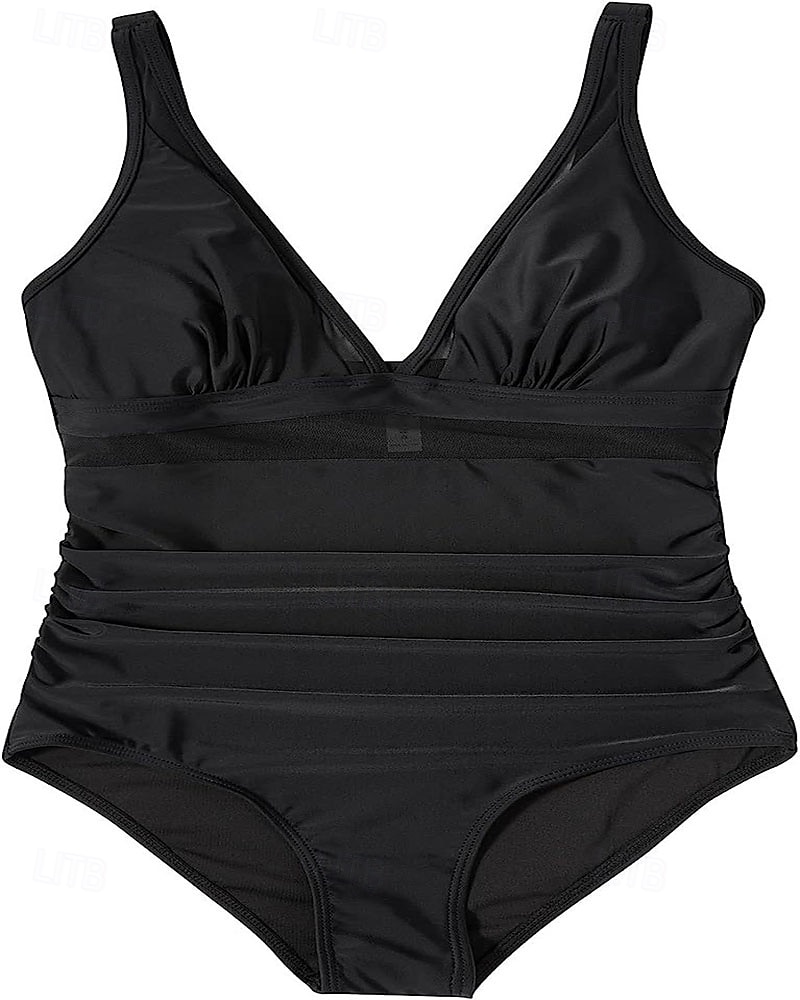 Γυναικεία Μαγιό Ενα κομμάτι Μπικίνι Σορτσάκια Μαγιό Δίχτυ Εξώπλατο Διακοπές Ρούχα παραλίας Συμπαγές Χρώμα Λαιμόκοψη V Αμάνικο Μαγιό 2026 - $8.49 –P2