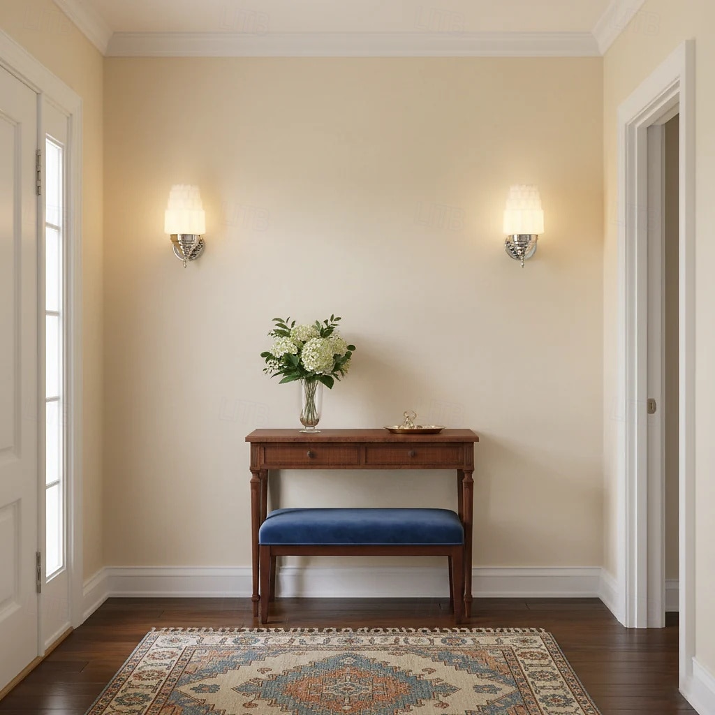 2026年 ウォールランプ バウハウス クローム ウォールスコンス モダン クリーム ウォールランプ クリエイティブ マイク型 ホームデコレーション 照明器具 厚いミルクホワイトガラスシェード付き  コレクション – $165.99 –P5