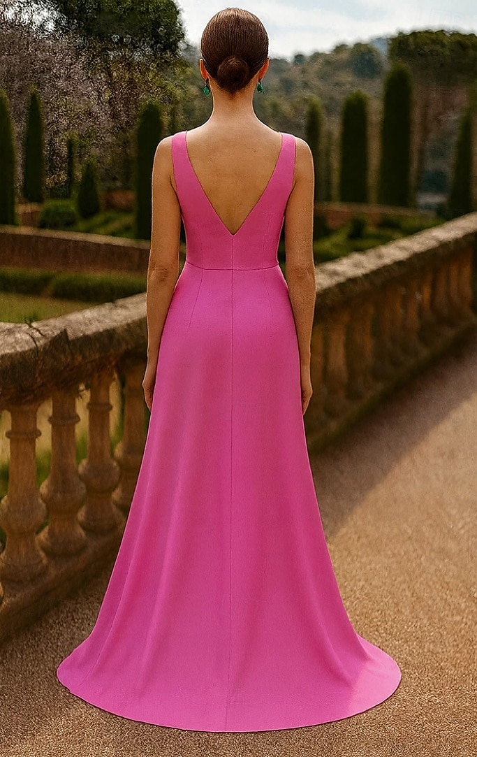 A-Line Sweep Brush Train Evening Gown Formal Dress Elegant Mother Of The Bride Semi-formal / Cocktail Sleeveless V Neck Wedding Formal Chiffon Satin with Pleats Appliques 2026 - $171.99 –P2