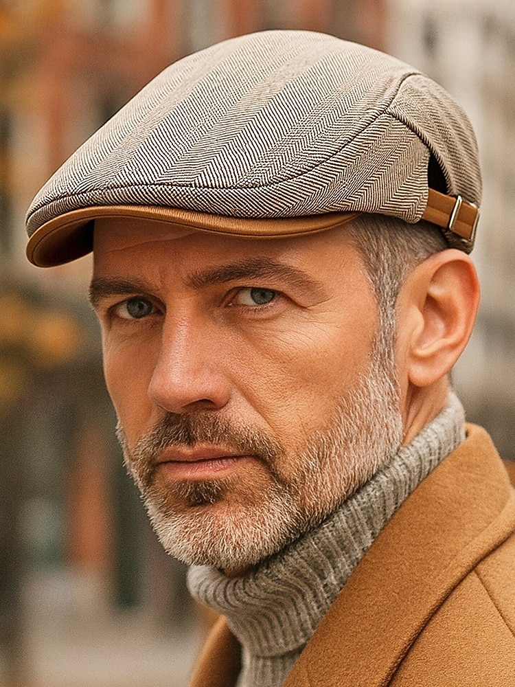 мужская полиэстеровая плоская кепка с узором «ёлочка» — стильная и удобная, доступна в нескольких цветах для повседневных и официальных случаев 2026 - $14.99 –P1