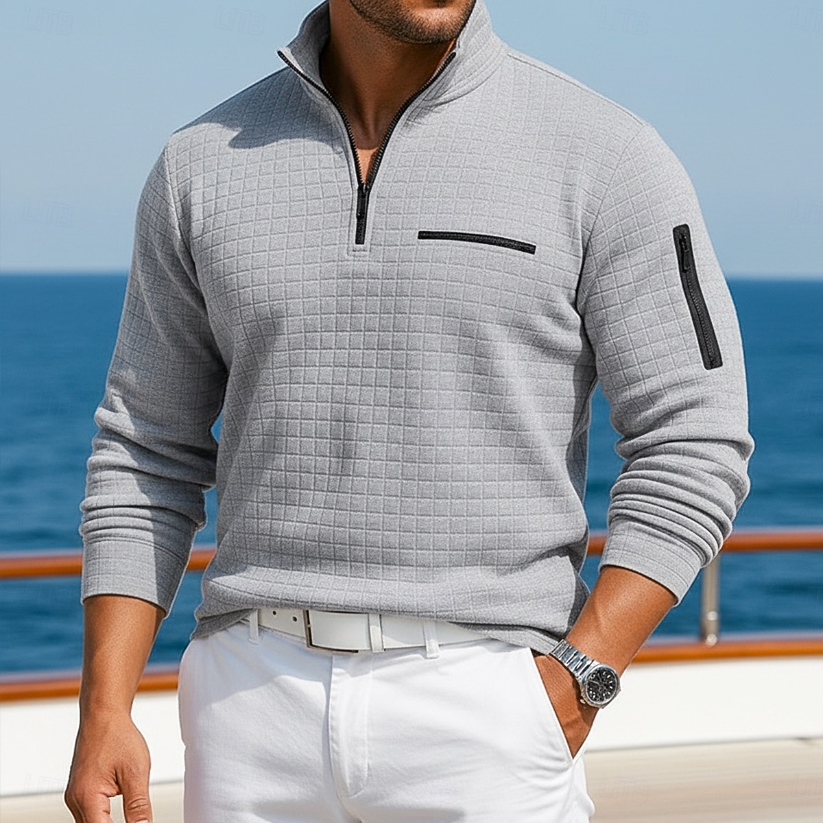 Per uomo Magliette Polo a Nido d'Ape Testurizzato Casuale Sport & Outdoor Con cerniera Zip a un quarto Manica Lunga Moda Moderno Con zip Tasca Primavera Autunno Primavera & Autunno Vestibilit del 2026 a $20.99 –P6